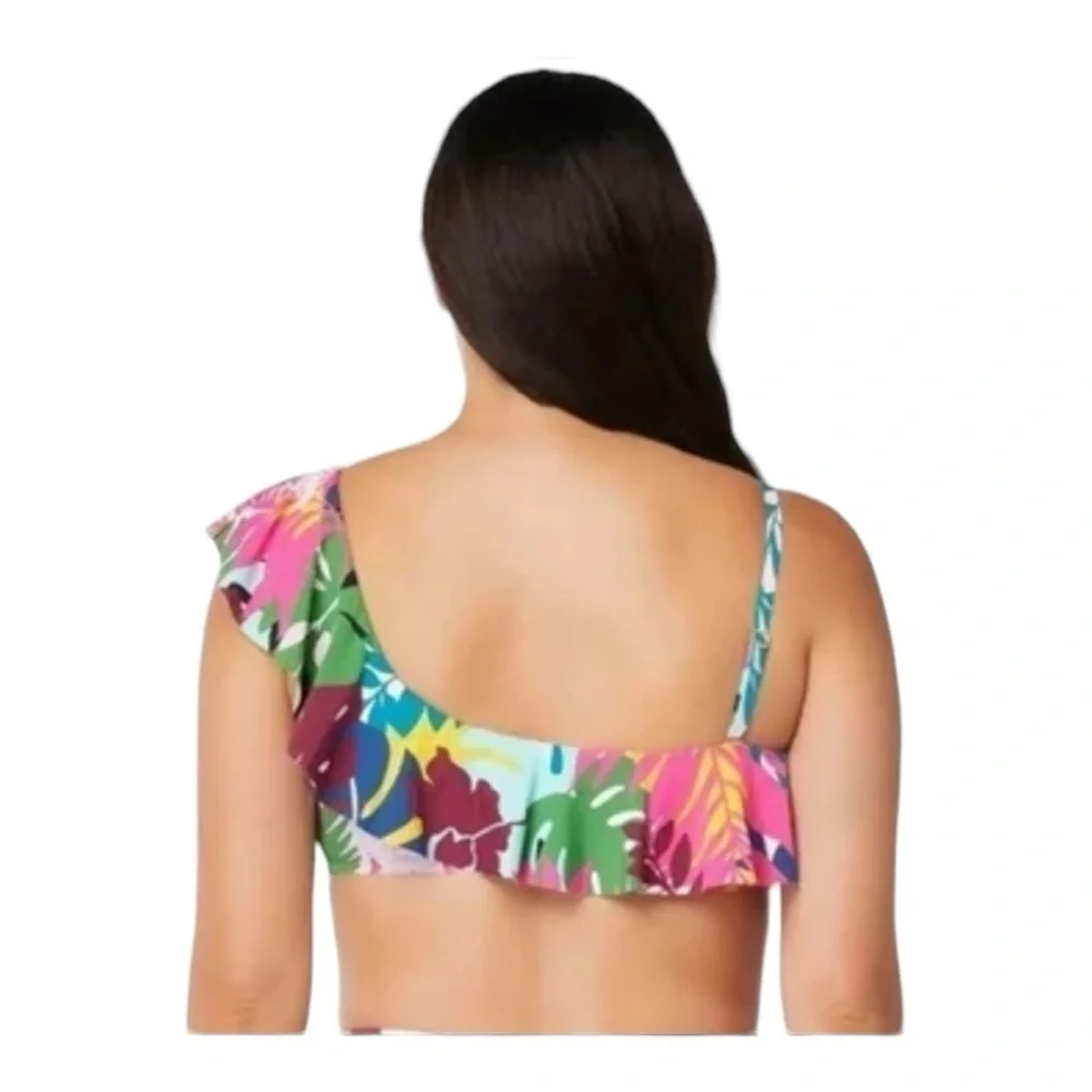 Bleu Rod Beattie On A Brighter Note Ruffle One Shoulder Swim Top NWT